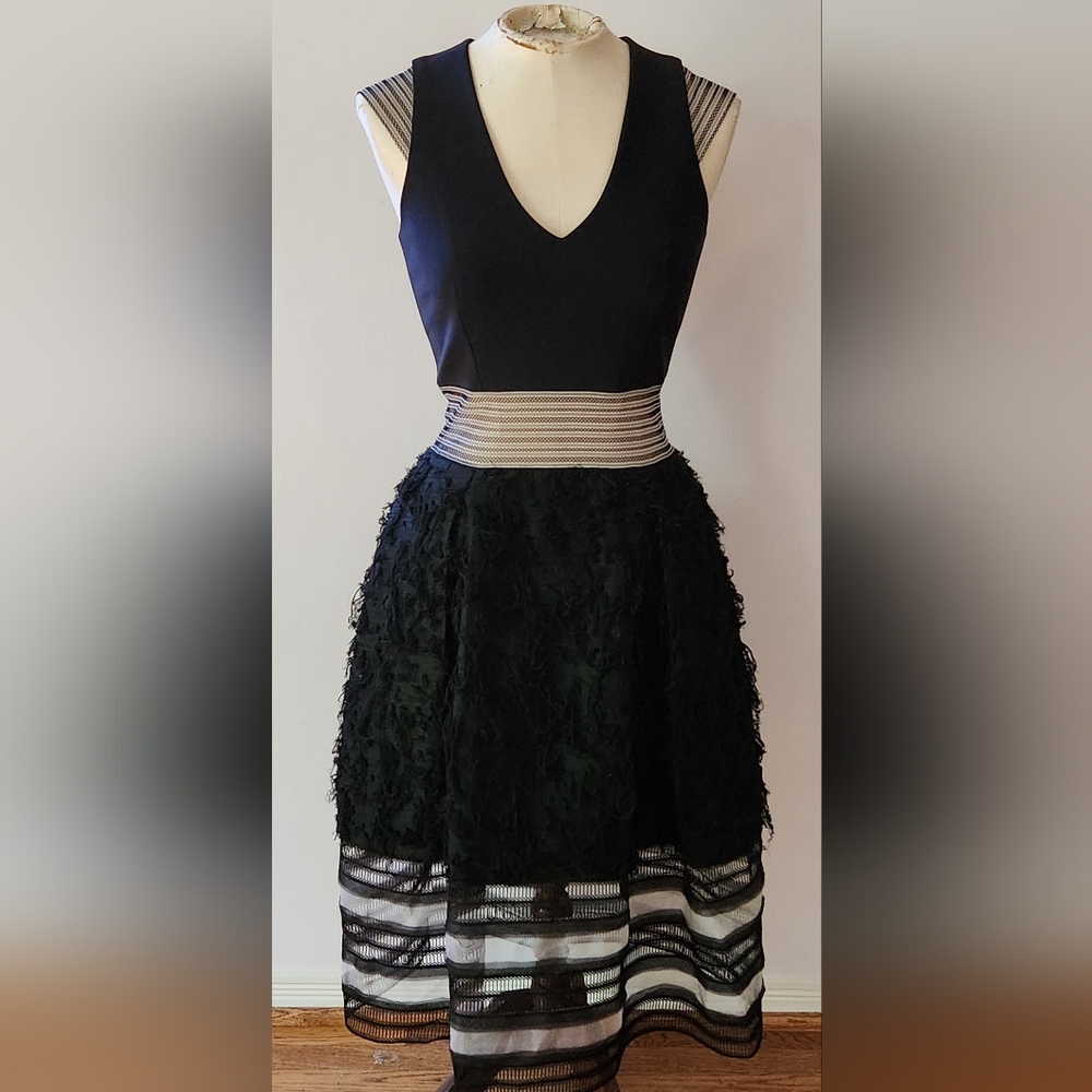 Jonathan Simkhai Black-and-White Midi Dress with Peak-a-Boo Sheer Panels -- Sz 2